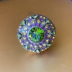 Heidi Daus Vintage Round Crystal Ring Green Multi Colored SZ 12 NWOT